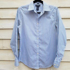 Jones New York JNY Striped Easy Care Button Down Shirt Size Small S Blue/White